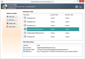 Showing the Task Scheduler module in WinUtilities Professional Edition